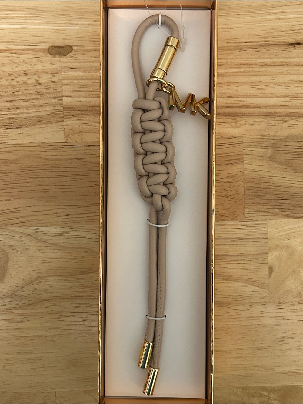 Michael Kors Taupe Braided Bag Charm with Gold Hardware